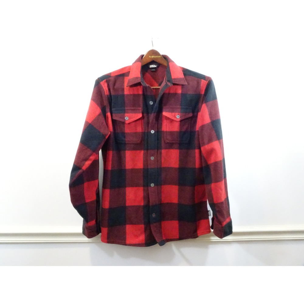 Eddie Bauer Mens Fleece Buffalo Plaid Button Down Shirt Red Black Medium